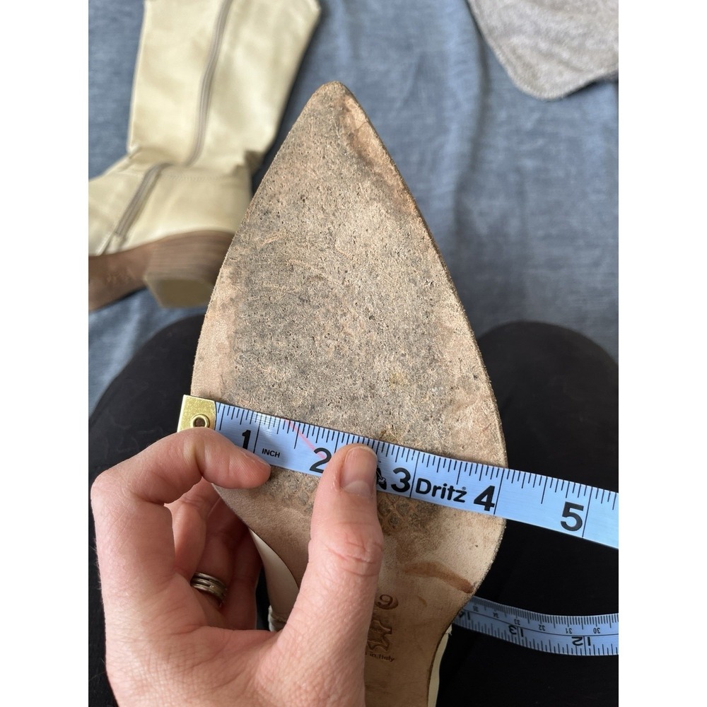 Vintage Pointed Toe Cream Italian Leather Western Boots Stacked Heel Zip Up 9 - Picture 14 of 16